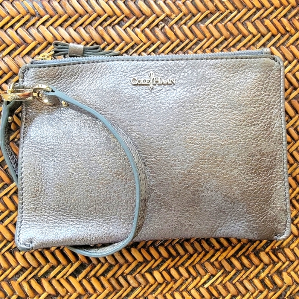 Cole Haan Distressed Metallic Leather Wristlet